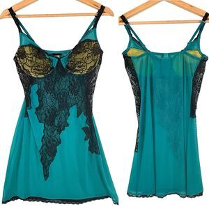 Y2K Vintage Frederick's of Hollywood Slip Dress Medium Blue Underwire Size Large